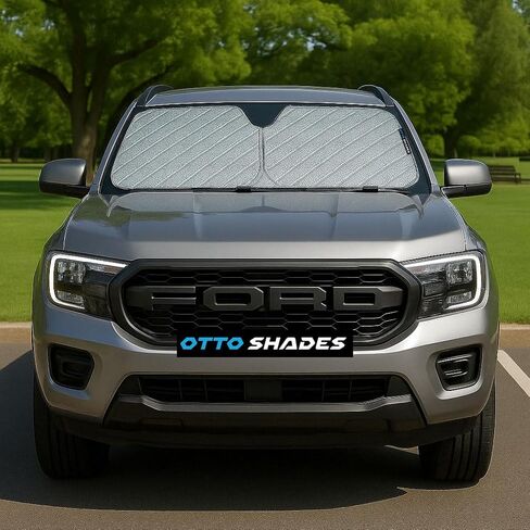 6-Layer Extra-Thick Windshield Sunshade for Ford Ranger 2011-2025, Custom Fit, Premium UV Protection, Foldable Front Window Sun Visor, Superior Heat Insulation, Keeps Car Cooler in Saudi Arabia