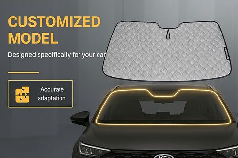 6-Layer Extra-Thick Windshield Sunshade for Ford Ranger 2011-2025, Custom Fit, Premium UV Protection, Foldable Front Window Sun Visor, Superior Heat Insulation, Keeps Car Cooler in Saudi Arabia