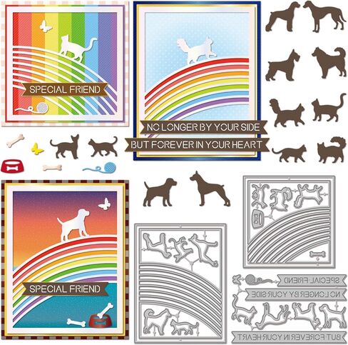 GLOBLELAND Rainbow Bridge Cutting Dies Cat Dog Metal Die Cuts Background Frame Cutting Embossing Templates for Scrapbooking Crafts Paper Cards Making in Saudi Arabia