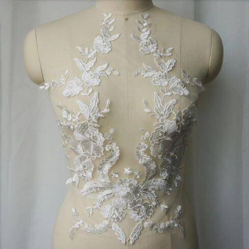 Embroidered Lace Applique Sewing Flower Collar Patch for Wedding Party Gown Bridal Dress Clothes DIY Crafts (White) in Saudi Arabia