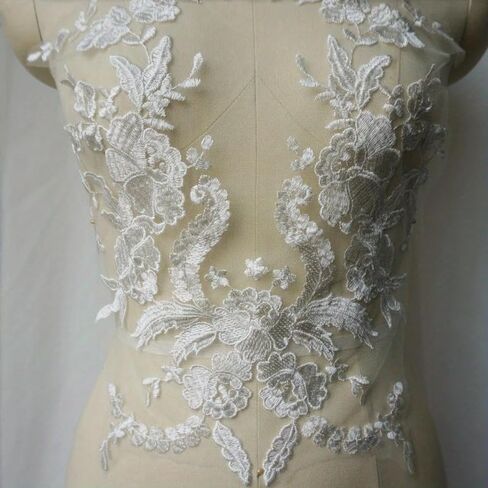 Embroidered Lace Applique Sewing Flower Collar Patch for Wedding Party Gown Bridal Dress Clothes DIY Crafts (White) in Saudi Arabia