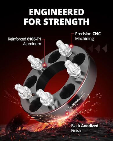 EVIL ENERGY 5x108 Wheel Spacers 1 inch Compatible with Ford Fusion 2013-2020, 5x108 mm 5 Lugs 74.1 mm Hub Bore M12x1.5 Studs Black, Not Hubcentric in Saudi Arabia