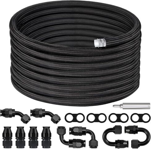 مجموعة خط الوقود EVIL ENERGY 10AN PTFE، خرطوم الوقود E85 المضفر من الفولاذ المقاوم للصدأ PTFE 30FT AN10 LS Swap EFI طقم تركيب خط الوقود in Saudi Arabia