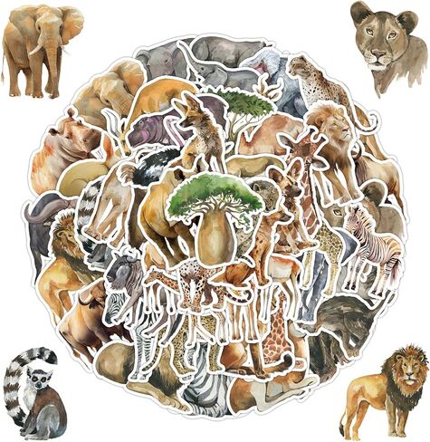 50 PCS Jungle Animal Stickers Safari Zoo Animal Stickers for Laptop Bottle Computer Refrigerator Luggage Phone Case in Saudi Arabia