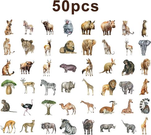 50 PCS Jungle Animal Stickers Safari Zoo Animal Stickers for Laptop Bottle Computer Refrigerator Luggage Phone Case in Saudi Arabia