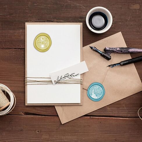 Sun and Moon Wax Seal Stamp Copper 25mm Vintage Detachable Sealing Stamp Brass and A Wood Handle Pattern Stamp Head Letter Invitation Card Wedding Gift Package Holidays in Saudi Arabia