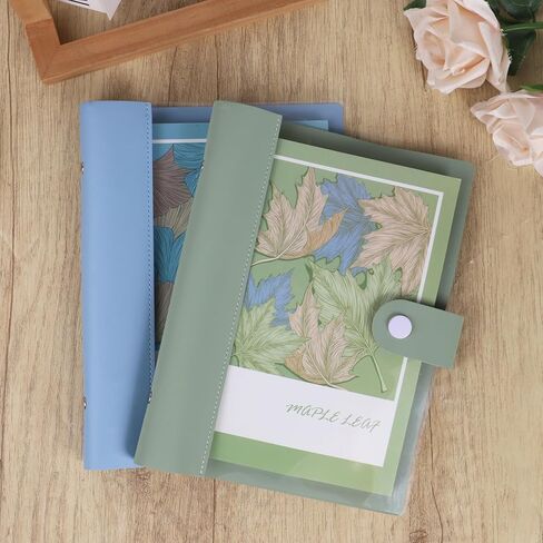 Koqye A5 Refillable Planner Binder Notebook 8 Ring, Green Faux Leather Clear Cover with 20-Hole 60 Sheets Lined Paper, Aesthetic Loose Leaf Binder for Budget, Journal in Kuwait