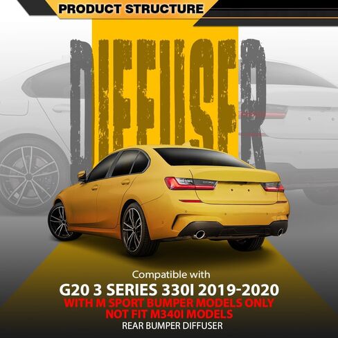الناشر الخلفي المصد الخلفي متوافق مع BMW G20 3 Series 330i 2019 2020 مع موديلات M Sport Bumper فقط، لا يناسب موديلات M340i M Performance Style أسود لامع in Saudi Arabia
