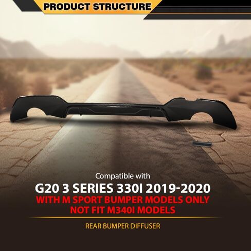 الناشر الخلفي المصد الخلفي متوافق مع BMW G20 3 Series 330i 2019 2020 مع موديلات M Sport Bumper فقط، لا يناسب موديلات M340i M Performance Style أسود لامع in Saudi Arabia
