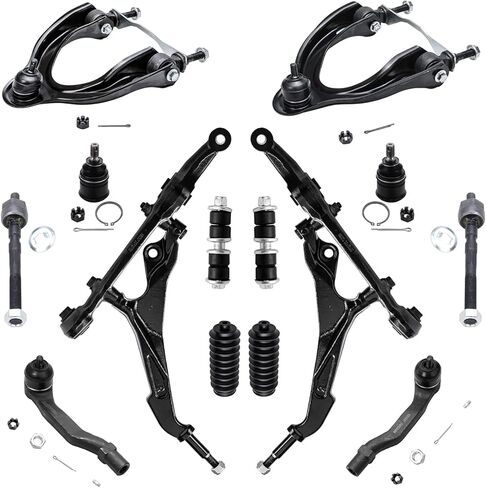 محور ديترويت - طقم الواجهة الأمامية 14 قطعة لسيارة Honda Civic 1992-1995 1993-1997 Civic Del Sol 1994-1997 Integra أذرع التحكم العلوية السفلية وقضبان الربط الخارجية الداخلية ومفاصل الكرة السفلية وصلات قضيب التأرجح استبدال الأحذية in Kuwait