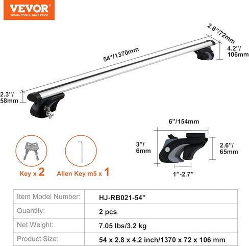 VEVOR قضبان متقاطعة لحامل السقف، قضبان متقاطعة لحامل السقف من الألومنيوم، سقف مناسب بدون حاجز جانبي، سعة تحميل 155 رطل، قضبان متقاطعة للسقف العاري قابلة للتعديل مع أقفال، لسيارات الدفع الرباعي وسيارات السيدان والشاحنات الصغيرة in Saudi Arabia