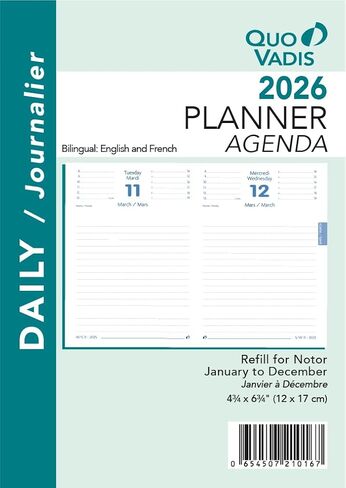 Quo Vadis 2026 Refill for Notor - Daily Planner - Bi-Lingual (EN/FR) - 12 Months, Jan. to Dec. - 4 3/4 x 6 3/4" - Time Management Organizer and Appointment Journal in Saudi Arabia