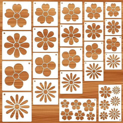 22 PCS Flower Stencils, Reusable Flower Stencil for Painting Plastic Floral Wall Painting Stencils Stylish Floral Stencil for Paintings Canvas Paper Cake Furniture DIY Crafts Decor in Kuwait