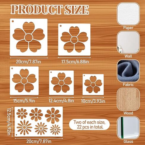 22 PCS Flower Stencils, Reusable Flower Stencil for Painting Plastic Floral Wall Painting Stencils Stylish Floral Stencil for Paintings Canvas Paper Cake Furniture DIY Crafts Decor in Kuwait
