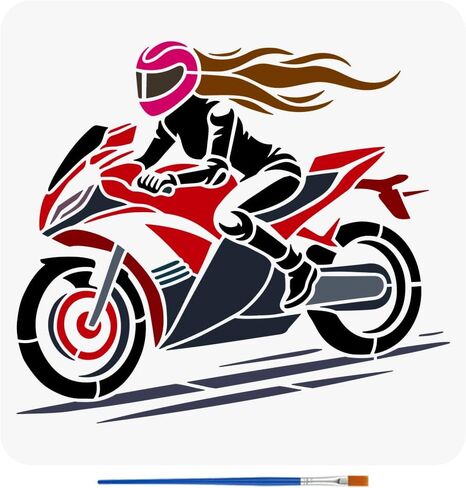 FINGERINSPIRE Motorcycle Female Rider Stencil - Large 11.8x11.8inch Reusable Stencil - DIY Craft Template - Motorcycle Theme Stencils for Home Decor in Saudi Arabia