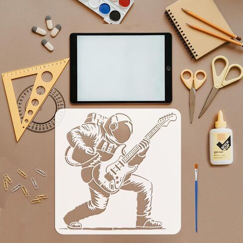 FINGERINSPIRE 4 قطع استنسل طلاء روبوت 11.8x11.8 بوصة استنسل روبوت وزهور قابلة لإعادة الاستخدام قوالب PET 4 أنماط استنسل جرافيتي مع فرشاة لجدار الخشب DIY ديكور المنزل الحرفي in Saudi Arabia