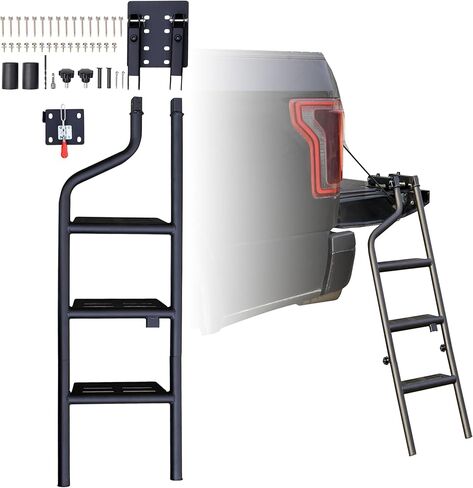 Universal Tailgate Ladder for Pickup, 42" Heavy Duty Foldable Rotatable Pickup Truck Bed Tailgate Ladder with Handrail Non-Slip Wide Pedal Pickup Truck Step (F150/Raptor/Ranger/Tacoma/Ram1500) in Kuwait