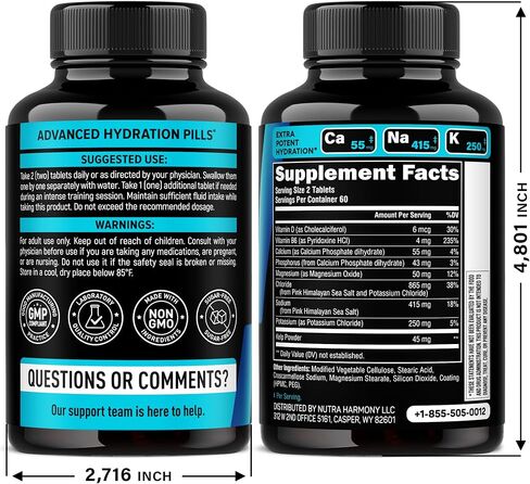 Electrolytes - Electrolyte Tablets with Magnesium, Sodium, Potassium, Chloride, Vitamins D3 & B6, Kelp Powder - Salt Pills - Made in USA - Oral Tablets as Capsules - Vegan & Keto Friendly - 120 Tabs in Kuwait