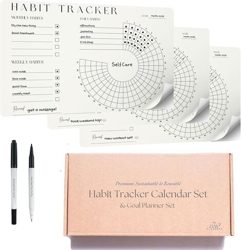 Habit Tracker Set | Reusable Dry Erase | Vision & Goal Planner with Monthly, Weekly, Daily Trackers | Undated, Reusable & Sustainable | Sticks to Mirrors, Fridges, Desks | The VOID Planners in Saudi Arabia