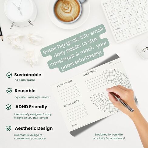 Habit Tracker Set | Reusable Dry Erase | Vision & Goal Planner with Monthly, Weekly, Daily Trackers | Undated, Reusable & Sustainable | Sticks to Mirrors, Fridges, Desks | The VOID Planners in Saudi Arabia