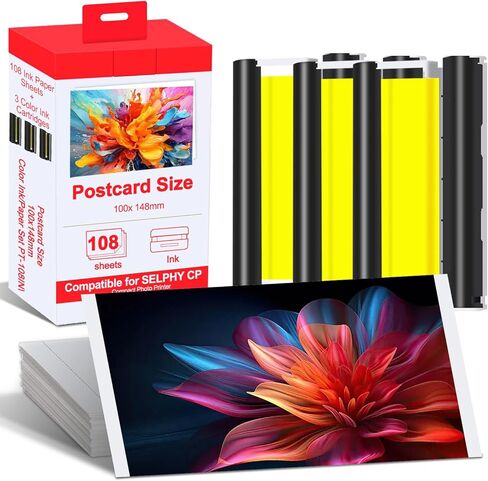 متوافق مع حبر وورق Canon Selphy CP1500 CP1300، KP-108IN KP108 3 خراطيش حبر ملونة و108 ورقة لامعة 4x6 ورق صور لـ Selphy CP1500 CP1200 CP1000 CP910 CP900 in Kuwait