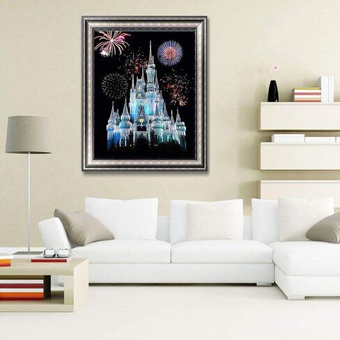 SUKIMI 5D DIY Diamond Art Painting Castle 16x20 بوصة حفر دائري حجر الراين مطرز لتزيين الجدران in Kuwait