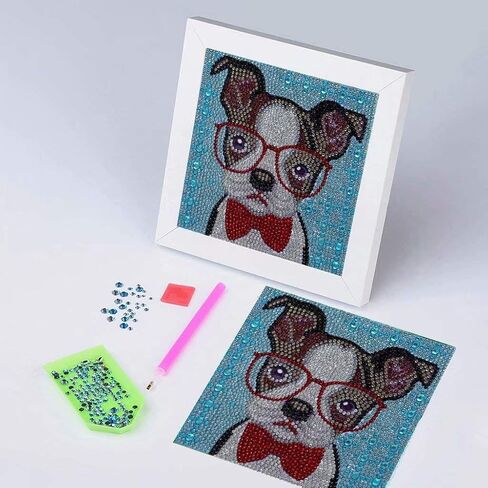 مجموعات طلاء ألماس 5D DIY مع إطار أبيض للكلاب مقاس 6 × 6 بوصة للمبتدئين والبالغين والأطفال in Saudi Arabia