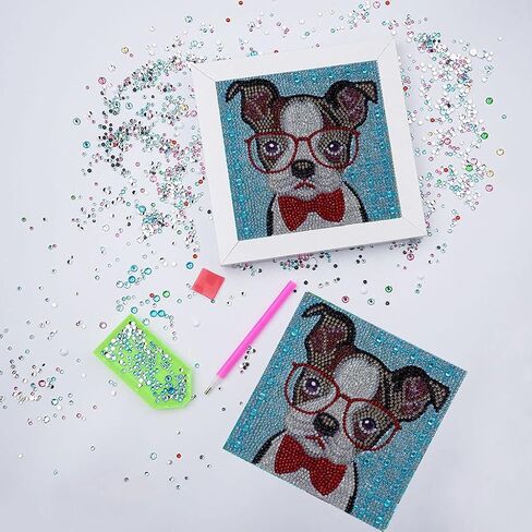 مجموعات طلاء ألماس 5D DIY مع إطار أبيض للكلاب مقاس 6 × 6 بوصة للمبتدئين والبالغين والأطفال in Saudi Arabia