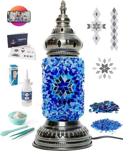 KRAFTSTORIES DIY Turkish Mosaic Lamp Kit – Create Your Own Colorful Glass Table Lamp | Handmade Arts & Crafts Kit for Adults | Moroccan Boho Unique Gift Idea, Includes All Materials (Blue) in Saudi Arabia