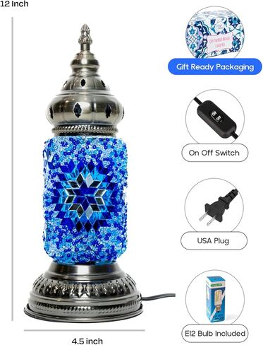KRAFTSTORIES DIY Turkish Mosaic Lamp Kit – Create Your Own Colorful Glass Table Lamp | Handmade Arts & Crafts Kit for Adults | Moroccan Boho Unique Gift Idea, Includes All Materials (Blue) in Saudi Arabia