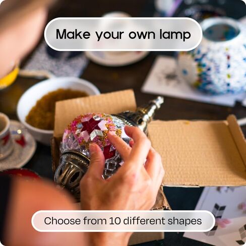 KRAFTSTORIES طقم مصابيح الفسيفساء التركية DIY - اصنع مصباح الطاولة الزجاجي الملون الخاص بك | مجموعة الفنون والحرف اليدوية للبالغين | فكرة هدية فريدة من نوعها بوهو مغربي، تشمل جميع المواد (أزرق) in Kuwait