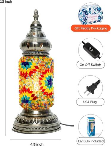KRAFTSTORIES طقم مصابيح الفسيفساء التركية DIY - اصنع مصباح الطاولة الزجاجي الملون الخاص بك | مجموعة الفنون والحرف اليدوية للبالغين | فكرة هدية فريدة من نوعها بوهو مغربي، تشمل جميع المواد (أزرق) in Kuwait