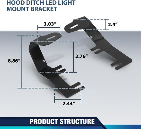 PIT66 Hood Ditch LED Light Mount Bracket Compatible with Chevy Silverado / Suburban / Tahoe 2014-2019, Fit GMC Sierra / Yukon 2014-2019 in Saudi Arabia
