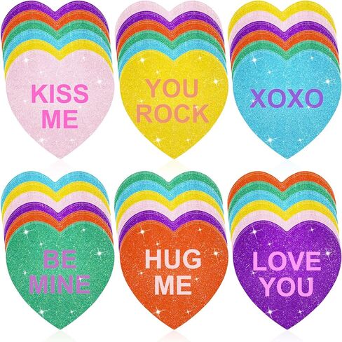 Fuutreo 60 Pcs Valentine's Day Glitter Heart Cutouts Paper Large 6 Inch Heart Shaped Conversation Cutouts Assorted Color Paper DIY Crafts for Bulletin Board Wedding Party Supplies (Pink Gradient) in Saudi Arabia