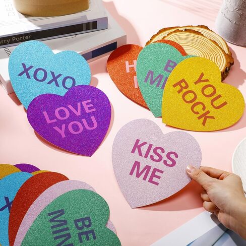 Fuutreo 60 Pcs Valentine's Day Glitter Heart Cutouts Paper Large 6 Inch Heart Shaped Conversation Cutouts Assorted Color Paper DIY Crafts for Bulletin Board Wedding Party Supplies (Pink Gradient) in Saudi Arabia
