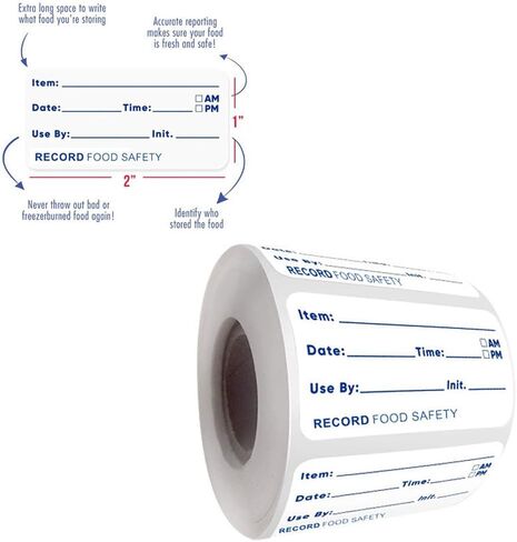 500pcs Food Safety Date Labels - Record Keeping Stickers with Pre-Printed Item, Date, Time Fields, English Letter and Number Pattern, Paper Material - for Kitchen Organization in Saudi Arabia