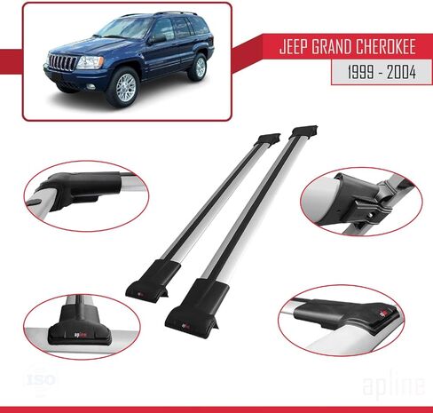 Compatible with Jeep Grand Cherokee 2 (WJ) 1999-2004 Fly Model Car Roof Rack Cross Bar Grey Aluminium 2 Bars in Saudi Arabia