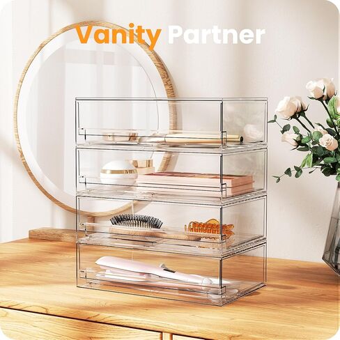 2 حزمة من أدراج التخزين الشفافة القابلة للتكديس، منظم مكياج الحمام الأكريليكي بطول 30.48 سم، صناديق تخزين بلاستيكية للزينة، المغسلة السفلية، خزائن المطبخ، حجرة المؤن، التنظيم المنزلي والتخزين in Kuwait