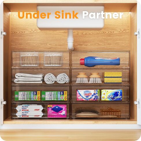 2 حزمة من أدراج التخزين الشفافة القابلة للتكديس، منظم مكياج الحمام الأكريليكي بطول 30.48 سم، صناديق تخزين بلاستيكية للزينة، المغسلة السفلية، خزائن المطبخ، حجرة المؤن، التنظيم المنزلي والتخزين in Kuwait