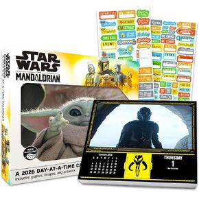 Star Wars Mandalorian 2026 Calendar, Box Edition Bundle - Deluxe 2026 Baby Yoda Grogu Day to Day Box Calendar with Over 100 Reminder Stickers (Mandalorian Gifts, Office Supplies) in Saudi Arabia