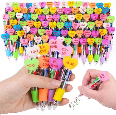 LiYiQ 25 Pcs Valentine's Day Conversation Colorful Multicolor Pen in One Cartoon Cute Fun 4-in-1 Pens Bulk Kawaii Be Mine Kiss Me Love Conversation Lovely Ballpoint Pens for Fun Gifts in Saudi Arabia