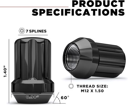 White Knight 3807MBT-20AM M12x1.50 Matte Black 6 Spline Lug Nut with Key, 20 Pack in Saudi Arabia