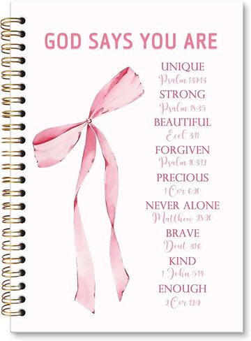 مجلة دفتر الملاحظات المسيحية الملهمة من Pink Bow، Coquette God يقول أنك دفتر ملاحظات حلزوني، دفاتر يوميات الصلاة Preppy للنساء، هدايا اللوازم المدرسية لمكتب الكتاب المقدس الوردي، 5.5x8.3 بوصة in Kuwait
