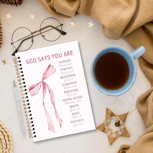مجلة دفتر الملاحظات المسيحية الملهمة من Pink Bow، Coquette God يقول أنك دفتر ملاحظات حلزوني، دفاتر يوميات الصلاة Preppy للنساء، هدايا اللوازم المدرسية لمكتب الكتاب المقدس الوردي، 5.5x8.3 بوصة in Kuwait