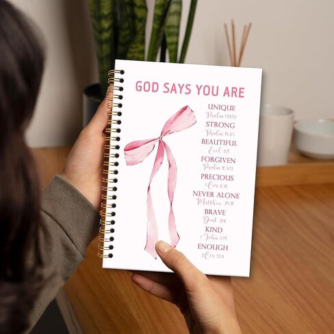 مجلة دفتر الملاحظات المسيحية الملهمة من Pink Bow، Coquette God يقول أنك دفتر ملاحظات حلزوني، دفاتر يوميات الصلاة Preppy للنساء، هدايا اللوازم المدرسية لمكتب الكتاب المقدس الوردي، 5.5x8.3 بوصة in Kuwait
