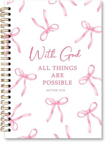 مجلة دفتر الملاحظات المسيحية الملهمة من Pink Bow، Coquette God يقول أنك دفتر ملاحظات حلزوني، دفاتر يوميات الصلاة Preppy للنساء، هدايا اللوازم المدرسية لمكتب الكتاب المقدس الوردي، 5.5x8.3 بوصة in Kuwait