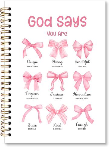 مجلة دفتر الملاحظات المسيحية الملهمة من Pink Bow، Coquette God يقول أنك دفتر ملاحظات حلزوني، دفاتر يوميات الصلاة Preppy للنساء، هدايا اللوازم المدرسية لمكتب الكتاب المقدس الوردي، 5.5x8.3 بوصة in Kuwait