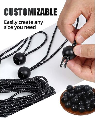 30Pcs DIY Ball Bungee Cord Kit – Customizable Length of Bungee Cords with Balls for Tarps, Tent, Cargo and Outdoor Use (50ft Cord + 50pcs Balls) (Black and White) in Saudi Arabia