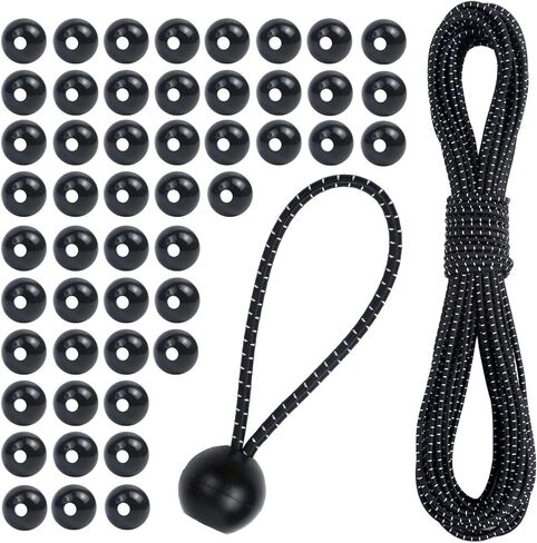 30Pcs DIY Ball Bungee Cord Kit – Customizable Length of Bungee Cords with Balls for Tarps, Tent, Cargo and Outdoor Use (50ft Cord + 50pcs Balls) (Black and White) in Saudi Arabia
