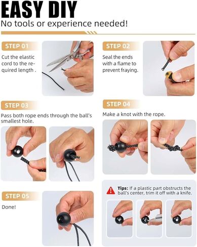 30Pcs DIY Ball Bungee Cord Kit – Customizable Length of Bungee Cords with Balls for Tarps, Tent, Cargo and Outdoor Use (50ft Cord + 50pcs Balls) (Black and White) in Saudi Arabia